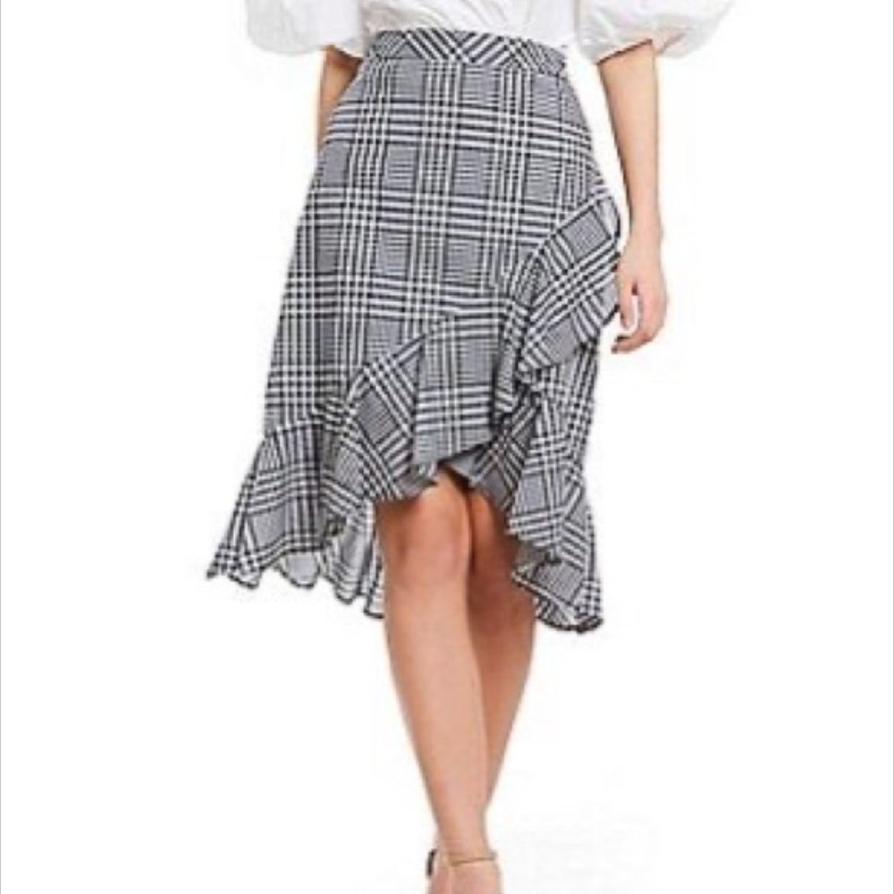 Trina Turk Nikita Plaid Ruffle Hem Midi Skirt